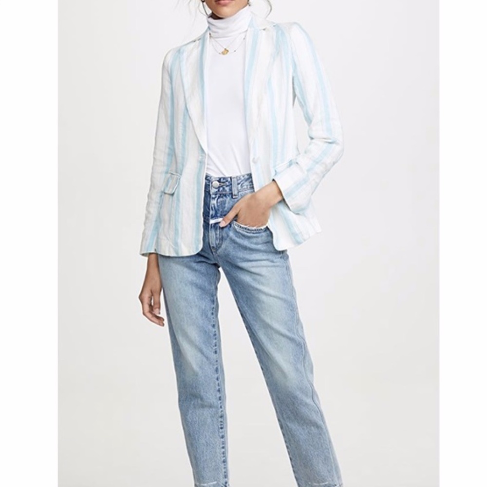 FRAME Classic Stripe Linen Blue White Blazer NWT